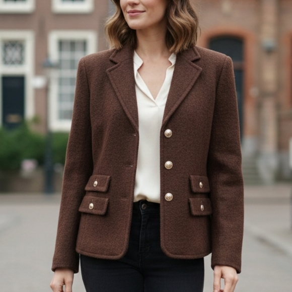 Talbots Jackets & Blazers - Talbots Dark Brown Women's Blazer with Gold Buttons Size 10p 40% Wool